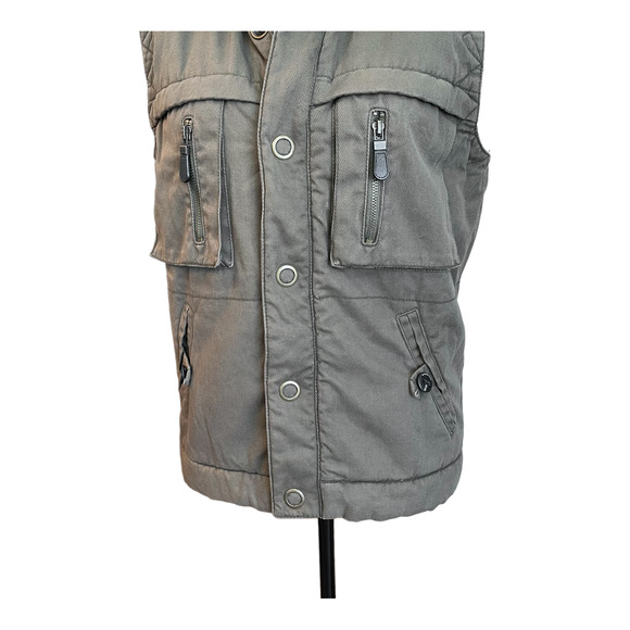 NSF Womens Army Khaki Green Cargo Zip Snap Hooded Vest Sz S - Picture 5 of 9